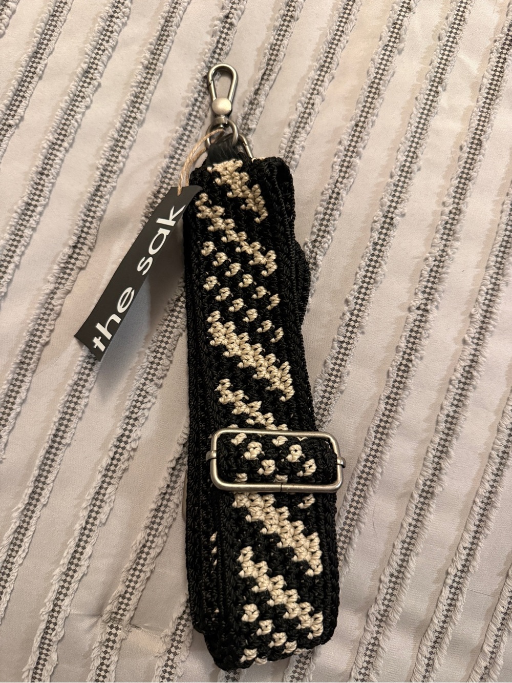 NWT The Sak Crochet Crossbody purse Strap - Hand Crochet - Black Diagonal Stripe